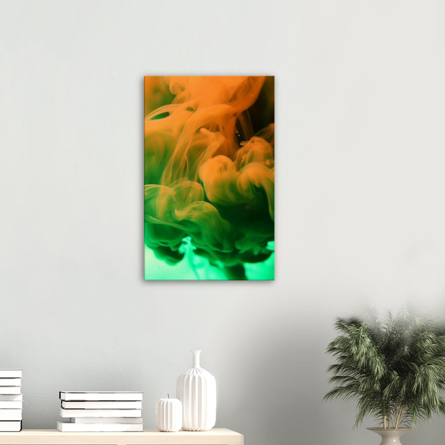 Green and Orange Ink In Water Wall Art